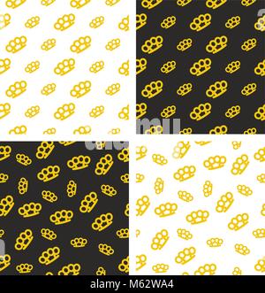 Brass Knuckles ou Knuckle Duster Seamless Pattern Set Illustration de Vecteur