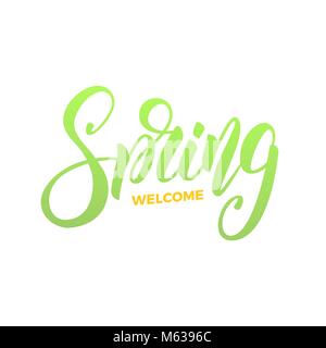 Au printemps. Trendy design lettrage script Weclome Printemps Illustration de Vecteur