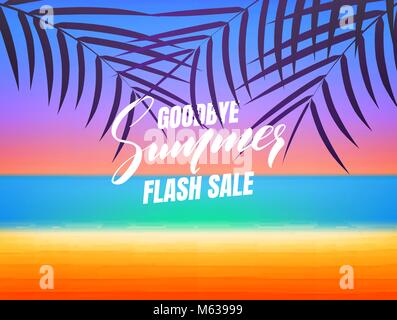Vente d'été. Au revoir l'été vente flash banner. Arrière-plan avec tropical beach et palmiers Illustration de Vecteur
