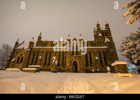 Des scènes de neige photos d'un centre-ville Newtown Powys Mid-Wales 2018 d'hiver. Banque D'Images