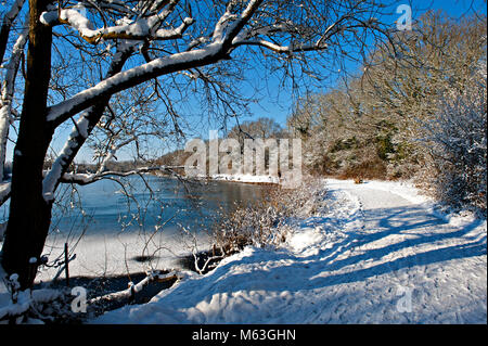 Tonbridge, Kent, UK. 28 février 2018. Le sentier le long de la frozen Barden Lake Crédit : Patrick nairne/Alamy Live News Banque D'Images