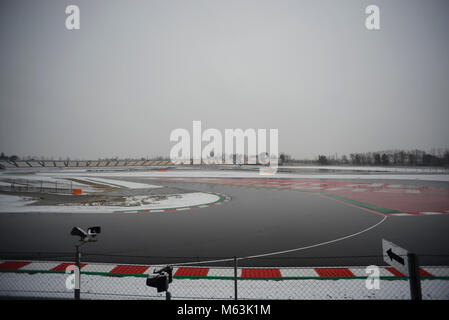 Barcelone, Espagne. 28 Février, 2018. Troisième journée d'essai de la saison 2018 de Formule 1 sur le circuit de Catalunya, Montmelo. 28 février de 2018. Dans la photo : une vue générale de la neige sur le circuit. Credit : CORDON PRESS/Alamy Live News Banque D'Images