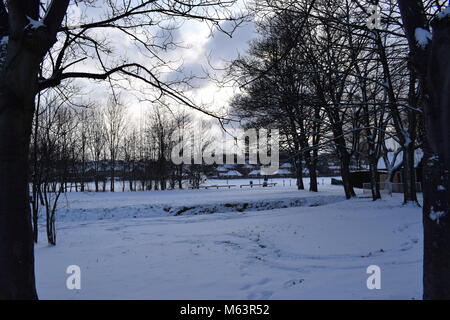 Sheffield, Royaume-Uni. 28 février 2018. La neige parking couvert à Ecclesfield Park, Sheffield, Royaume-Uni. La ville avait été touchée par la tempête nommée la "bête de l'Est'. Adam crédit Allcroft/Alamy Live News Banque D'Images