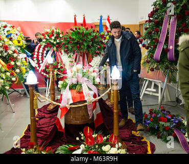 Gijon, Espagne. 28 Février, 2018. Les funérailles d'un ancien joueur de football Enrique Castro Quini en Gijon Espagne Mercredi, 28 février, 2018. Más Información Gtres Crédit : Comuniación sur ligne, S.L./Alamy Live News Banque D'Images