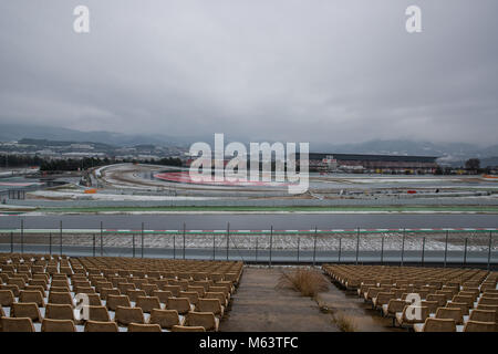 Montmelo, Espagne. 28 Février, 2018. Trois jours d'essais hivernaux de F1 à Barcelone sur le circuit de Catalunya. Neige au circuit. Credit : UKKO Images/Alamy Live News Banque D'Images