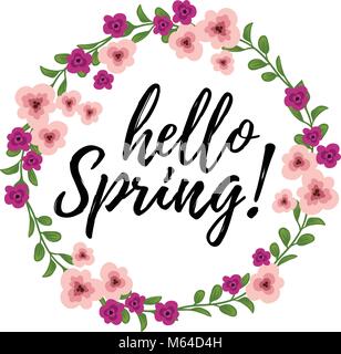Illustration vectorielle, floral avec carte Bonjour Printemps texte. Illustration de Vecteur