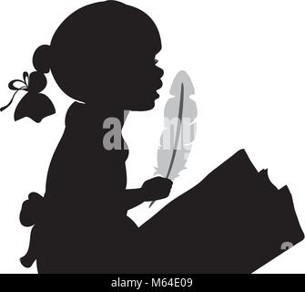 Silhouette fille avec plume. Journée mondiale de la poésie Illustration de Vecteur