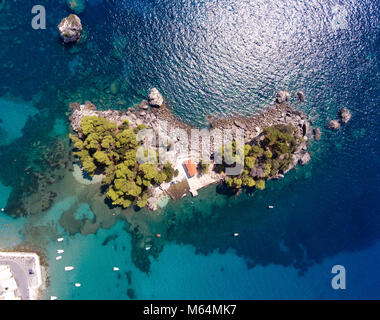 L'île de Panagia Parga comme vu du dessus, la région de l'Épire, Grèce Banque D'Images