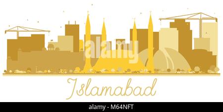 Islamabad Pakistan City Skyline Silhouette d'or isolé sur blanc. Vector illustration. Concept de voyage pour Site Web. Islamabad Cityscape Illustration de Vecteur