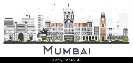 Mumbai Inde Ville avec des bâtiments couleur isolé sur blanc. Vector Illustration. Les voyages d'affaires et tourisme Concept avec l'architecture historique. Illustration de Vecteur