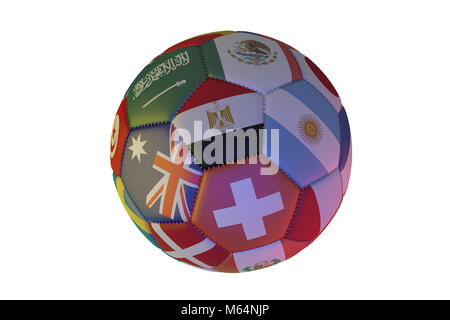 Football réaliste isolés avec des drapeaux de pays, dans le centre de l'Égypte, l'Argentine, l'Australie et la Suisse, 3D Rendering Banque D'Images