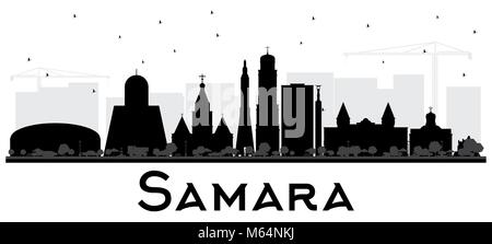 Samara Russie Ville Silhouette aux bâtiments noir isolé sur blanc. Vector Illustration. Les voyages d'affaires et tourisme Concept Illustration de Vecteur