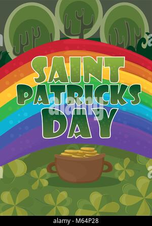 Saint Patricks Day Card Design - trésor de lutin sur fond arc-en-ciel Illustration de Vecteur
