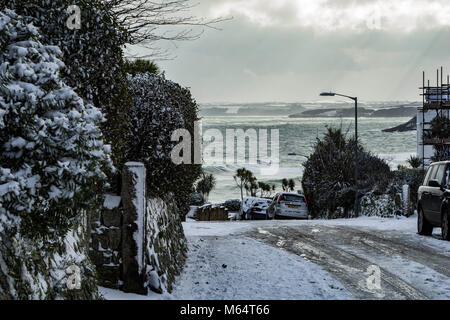 La ville de Falmouth dans la neige Banque D'Images