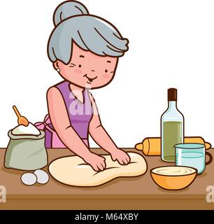 Pétrir la pâte feuilletée ou grand-mère dans la cuisine. Vector illustration Illustration de Vecteur