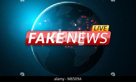 Fake news live et résumé la planète terre. Brillant rouge bannière avec le texte. L'espace et des étoiles. La haute technologie. Vector illustration Illustration de Vecteur