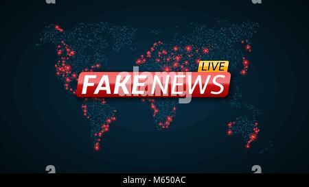 Fake news live et abstrait site planète terre. La carte futuriste. Brillant rouge bannière avec le texte. L'espace et des étoiles. La haute technologie. Vector illustration Illustration de Vecteur