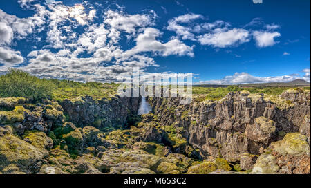 Almannagja fissure. Le Parc National de Thingvellir, Site du patrimoine mondial de l'Unesco, de l'Islande. Banque D'Images