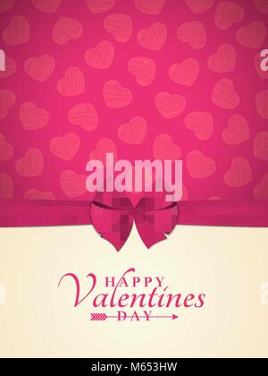 Carte d'invitation pour la Saint-Valentin. Noeud rose. Bande réaliste. Arrière-plan de cœurs de gribouillis. Modèle pour votre conception. Vector illustration. Illustration de Vecteur