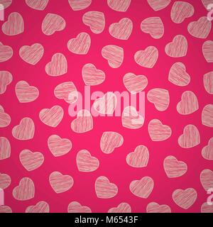 Modèle logique de coeurs sur fond rose. Le jour de la Saint-Valentin. Scrawl peint. Arrière-plan de votre conception. Vector illustration. Illustration de Vecteur
