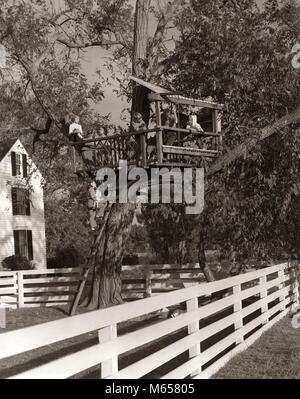 Années 1950 Années 1960 enfants jouant dans la maison de l'arbre en arrière-cour arboré clôturé - j1515 CRS001 pleine longueur de la STATION DE REMISE EN FORME PHYSIQUE CONFIANCE risque fort d'être ensemble LA LIBERTÉ NOSTALGIE 3-4 ans 5-6 ans STRUCTURE PLATE-FORME RÊVES BONHEUR COURAGE AVENTURE BRANCHES LOISIRS COOPÉRATION CROISSANCE ÉCHAPPER PETIT GROUPE DE PERSONNES DE LA PETITE ENFANCE les clôtures clôturé boisé juvéniles mâles B&W NOIR ET BLANC PORTRAIT DE L'ORIGINE ETHNIQUE DES MEMBRES MEMBRE FAIRE CROIRE Vieille maison de l'arbre TREE HOUSES Banque D'Images