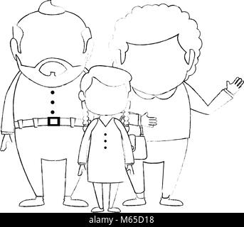 Couple de grands-parents avec petite-fille vecteur illustration design personnages avatars Illustration de Vecteur