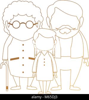 Couple de grands-parents avec petite-fille vecteur illustration design personnages avatars Illustration de Vecteur