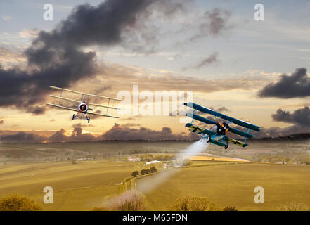 Modifié numériquement image d'une guerre mondiale 1 dogfight sur la campagne Banque D'Images