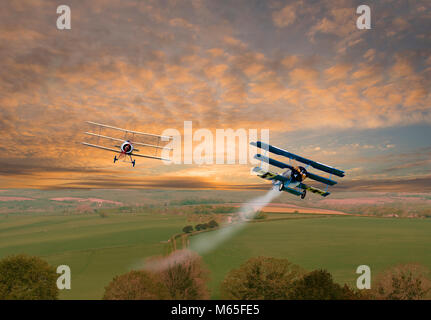 Modifié numériquement image d'une guerre mondiale 1 dogfight sur la campagne Banque D'Images