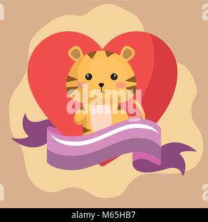 Cute kawaii avec tiger carte d'anniversaire de la terre Illustration de Vecteur