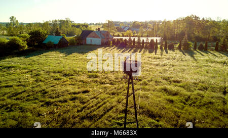 Nid d'une cigogne sur la campagne polonaise en parc national de Biebrza Banque D'Images