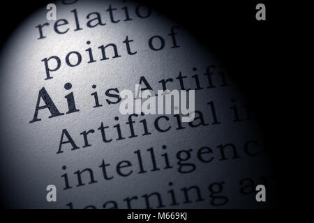 Faux dictionnaire, dictionnaire définition du mot Ai, intelligence artificielle. y compris les principaux termes descriptifs. Banque D'Images