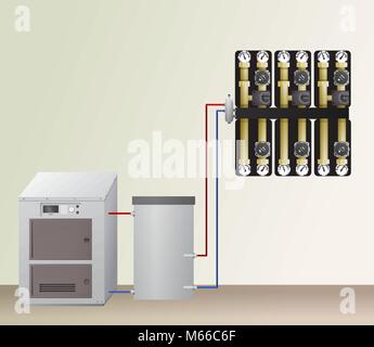 Chaudières avec réservoir de l'accumulateur. Illustration de Vecteur