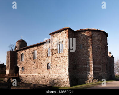 Hdr colchester castle park ville pleine vue de l'avant jour ciel bleu ; Essex ; Angleterre ; uk Banque D'Images