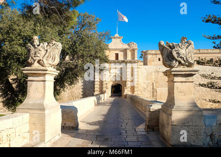 Mdina porte de ville. Ancienne forteresse. Malte Banque D'Images