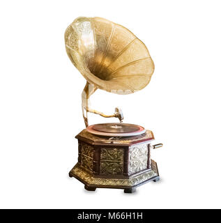 Ancien gramophone retro isolated over white Banque D'Images