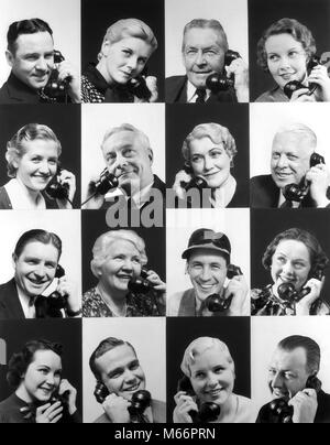 1930 16 MODÈLE MONTAGE DAMIER SMILING PEOPLE, hommes et femmes, jeunes et moins jeunes, parlant au téléphone - T5399 HAR001 STYLE MARIÉE GRANDS-PARENTS FEMELLES HARS CONJOINT RURAL GROWNUP MARIS ACCUEIL COMMUNICATION MANAGER DE LA VIE L'AMITIÉ ADULTE, parler à l'intérieur de la direction SOLIDARITÉ MÉNAGÈRE NOSTALGIE OBJET UNIQUE JEUNE FEMME AU FOYER DE LA TÊTE ET DES ÉPAULES LA MISE EN RÉSEAU DU SERVICE À LA CLIENTÈLE SOUTIEN LOISIRS COMPOSITE GRAND-MÈRES HOUSEWIVES PATRONS CONNEXION APPAREIL ÉLECTRIQUE Grands-pères TÉLÉPHONES COOPÉRATION CONCEPTUEL COMMUNIQUER GROUPE DE PERSONNES GESTIONNAIRES HOMMES DAMIER DES COMMUNICATIONS Banque D'Images