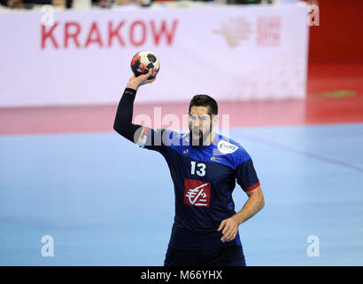 Cracovie, Pologne - le 21 janvier 2016 : Men's EHF Handball européen Russie EURO 2016 Cracovie Tauron Arena France - Bélarus o/p : Nikola Karabatic Banque D'Images