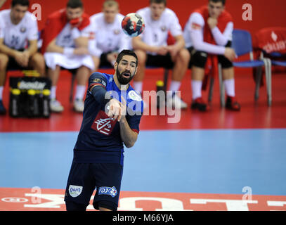 Cracovie, Pologne - le 21 janvier 2016 : Men's EHF Handball européen Russie EURO 2016 Cracovie Tauron Arena France - Bélarus o/p : Nikola Karabatic Banque D'Images