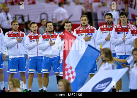 Cracovie, Pologne - 27 janvier 2016 : Men's EHF Handball européen Russie EURO 2016 Cracovie Pologne Croatie Arena Tauron o/p : Croatie Banque D'Images