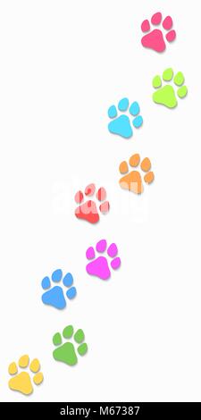 Empreintes de chien isolé sur fond blanc. Position verticale. Pistes multicolores. Vector illustration Illustration de Vecteur