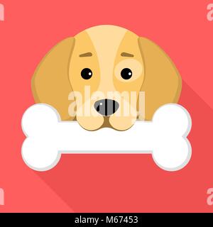 Un chien beagle est titulaire d'un os dans sa bouche sur un fond rouge. Un lieu pour vos projets. Un doux animal. Style de dessin animé. Vector illustration d'une fl Illustration de Vecteur