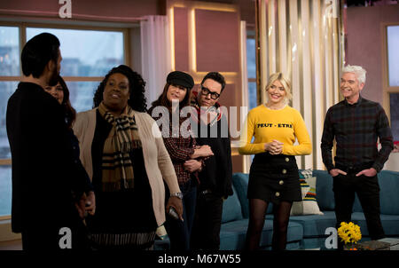 Ce matin les présentateurs (de gauche à droite) Rylan Clark-Neal, Bryony Blake (ombre), Alison Hammond, Lisa Snowdon, Gok Wan, Holly Willoughby et Phillip Schofield lors d'un photocall à l'ITV Studios, Southbank, Londres. Banque D'Images