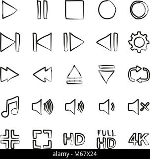 Caméra vidéo ou musique ou icônes de bouton Freehand Illustration de Vecteur