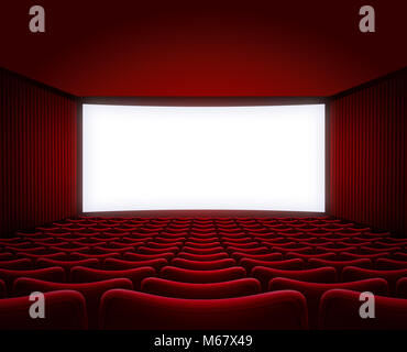 Salle de cinéma avec des sièges rouge interior 3d illustration Banque D'Images