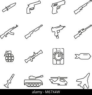 Icônes d'armes fine ligne Vector Illustration Set Illustration de Vecteur