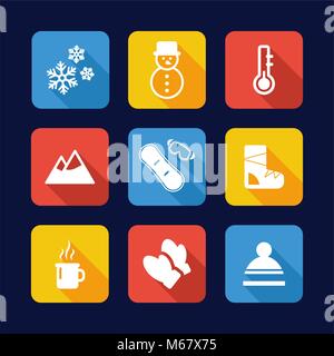 Icônes d'hiver modèle plat Illustration de Vecteur