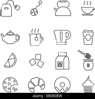 Thé ou chocolat chaud icônes fine ligne Vector Illustration Set Illustration de Vecteur