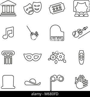 Les icônes de théâtre ou d'opéra fine ligne Vector Illustration Set Illustration de Vecteur