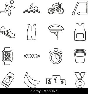 Icônes de triathlon fine ligne Vector Illustration Set Illustration de Vecteur